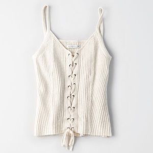 Lace up ribbed sweater tank